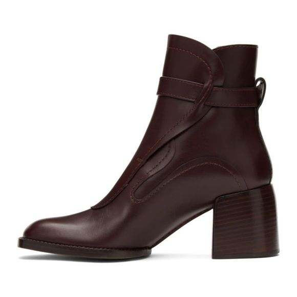 Chloé Gaile Burgundy Harness Leather Ankle Boots - Picture 14 of 16